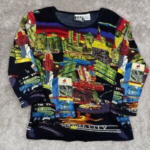 VTG Take Two New York City NYC Skyline Sequin Top Size M Broadway Bedazzled